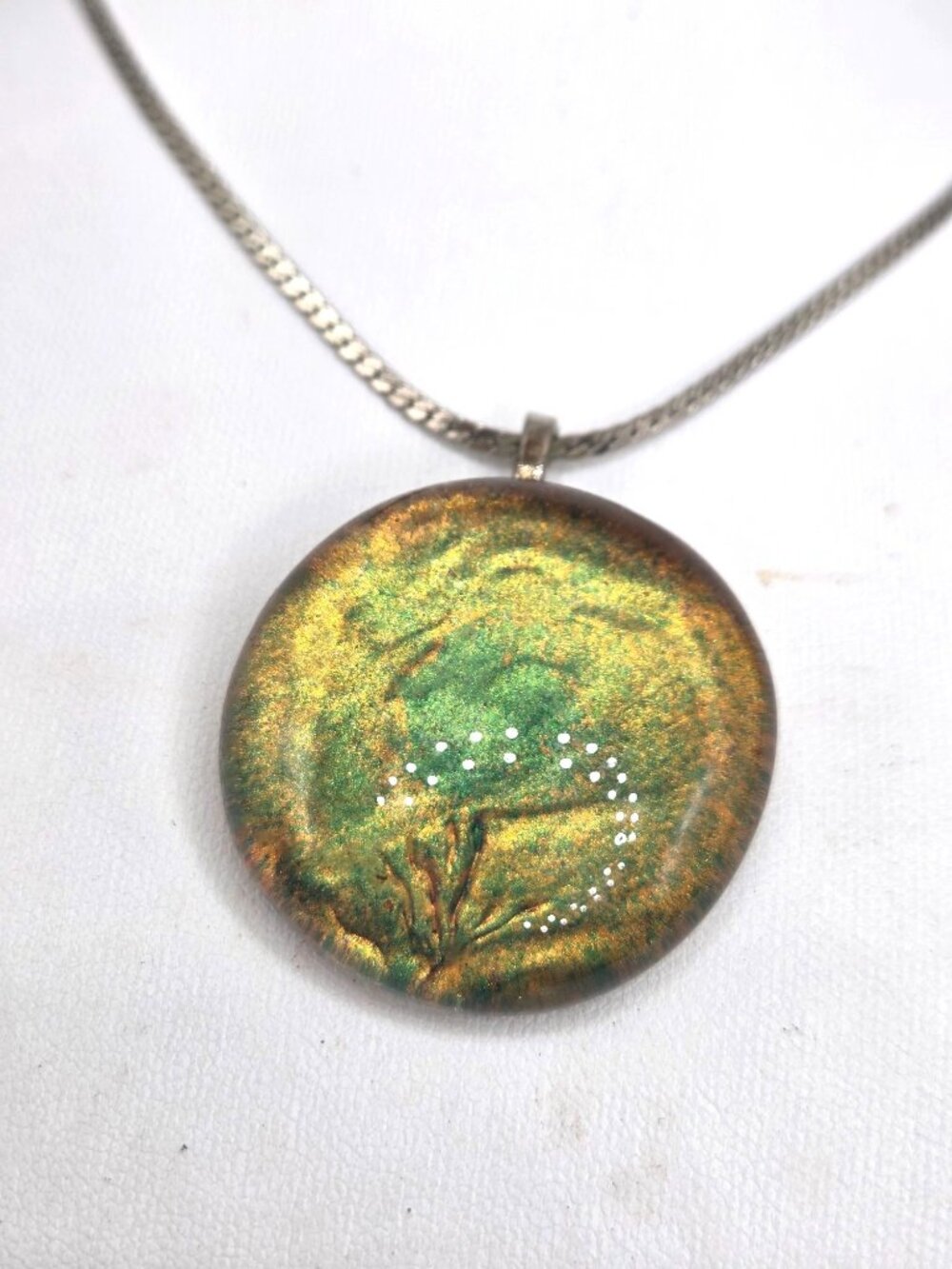Round Glass Pendant Green & Gold Colored
